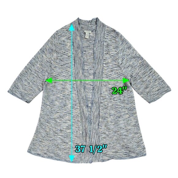 Catherines Blue Tan Marled Knit Open Front Lightweight Cardigan Beachy Boho - Picture 3 of 7